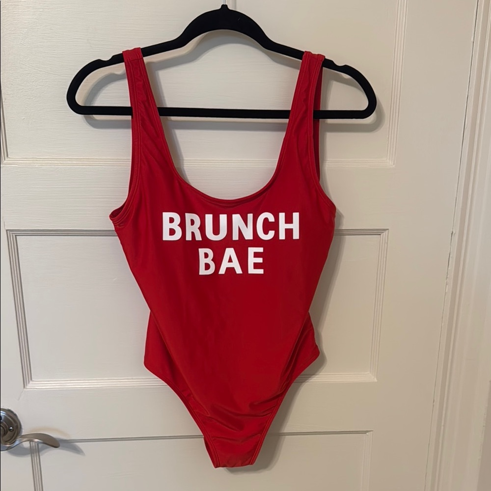 Red 'Brunch Bae' One Piece Swimsuit